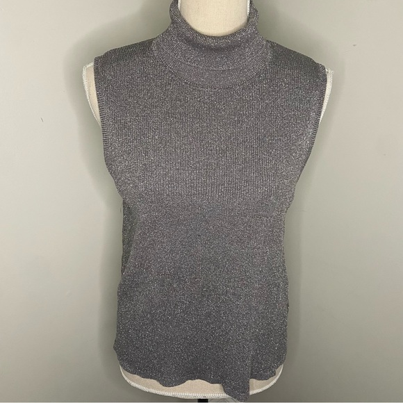 august silk Sweaters - August Silk shimmer silver gray turtleneck sleeveless silk sweater size Large/XL
